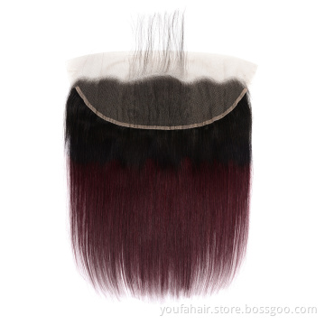 Transparent 13*4 HD Thin Swiss Lace Frontal Closure Cuticle Aligned Pre Plucked Ombre 1B 99J Burgundy Virgin Hair Lace Frontal
